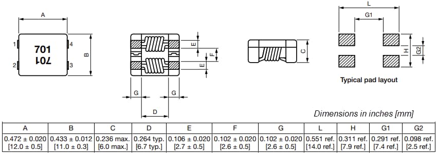 Mechanical Drawing - Vishay / Dale ICM5050 High-Current Common Mode Chokes